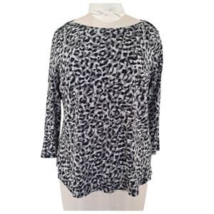 LIZ CLAIBORNE Animal Print Knit Top Size PXL Petite 3/4 Sleeves Soft Lightweight